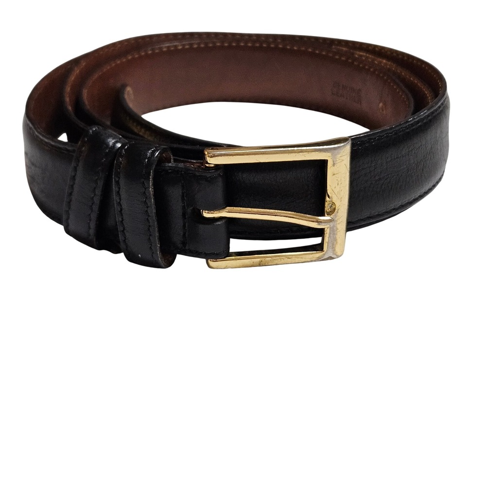 Cole Haan Mens Black Leather Dress Belt Gold Buckle Made in USA Size 46 A1674